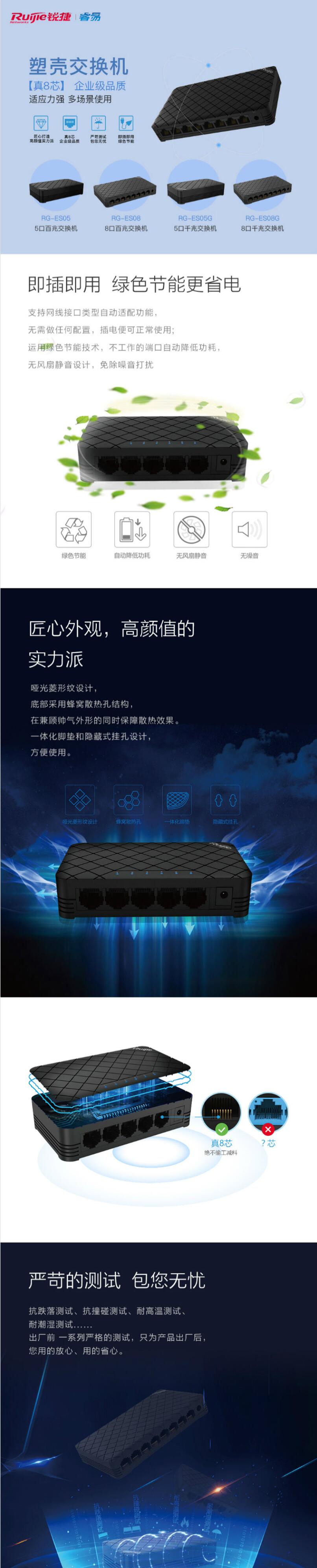 锐捷（Ruijie） RG-ES08 8口10/100M自适应百兆非管理型塑壳交换机(4)