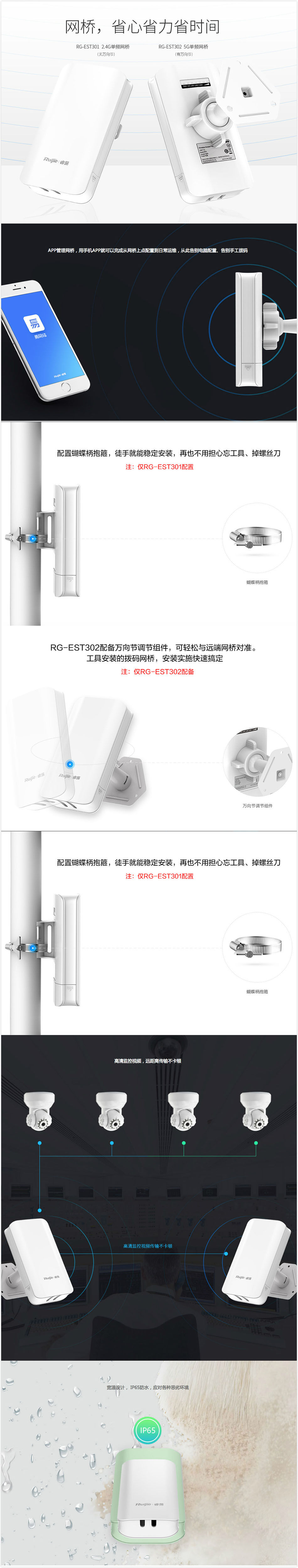 锐捷（Ruijie） RG-EST301 室外1Km单频2.4G无线网桥向节） (图5)
