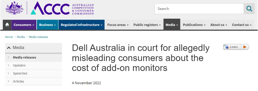 戴尔被澳大利亚起诉，官网加购显示器比单买还贵